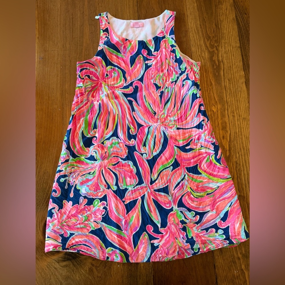 Lilly Pulitzer Navy Banana Flambé Silk‎ Jackie Shift Sleeveless Dress